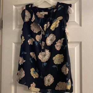 Ann Taylor LOFT navy floral blouse